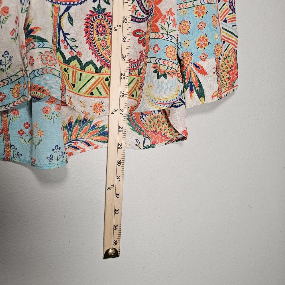 Rose and Olive Top Womens Large Blue Orange Mixed Paisley‎ Button Up Flowy Shirt - Picture 3 of 6
